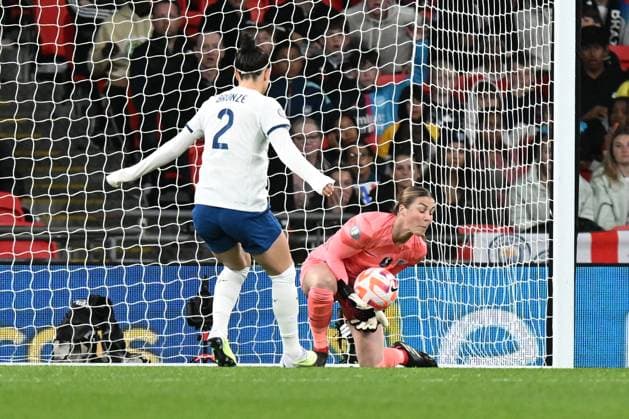 England Women v Brazil CONMEBOL UEFA Women s Champions Cup Finalissima Mary Earps of England makes a save during the CONMEBOL UEFA Women s Champions Cup Finalissima match between England Women and Brazil at Wembley Stadium, London, England on 6 April 2023. London Wembley Stadium Greater London England Editorial use only , Copyright: xGrahamxHuntx PSI-17188-0055
