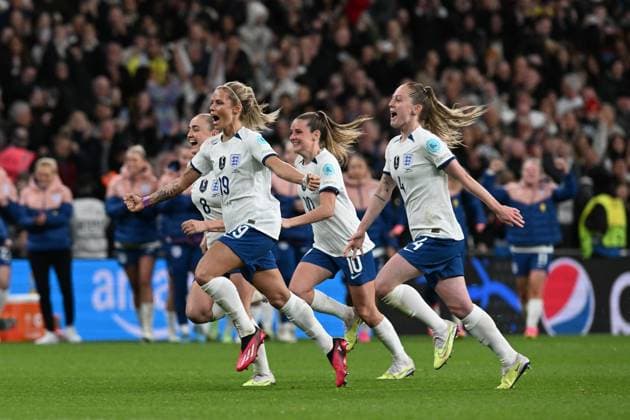 Sport Themen der Woche KW14 Sport Bilder des Tages England Women v Brazil CONMEBOL UEFA Women s Champions Cup Finalissima England celebrate winning the penalty shootout during the CONMEBOL UEFA Women s Champions Cup Finalissima match between England Women and Brazil at Wembley Stadium, London, England on 6 April 2023. London Wembley Stadium Greater London England Editorial use only , Copyright: xGrahamxHuntx PSI-17188-0081