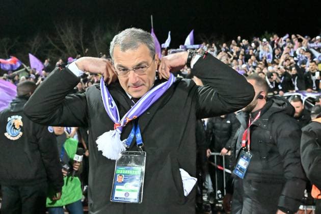 Joie de Damien Comoli (President toulouse) FOOTBALL: FC Annecy vs Toulouse FC - 1 2 Coupe de France - 06 04 2023 FredericChambert Panoramic 