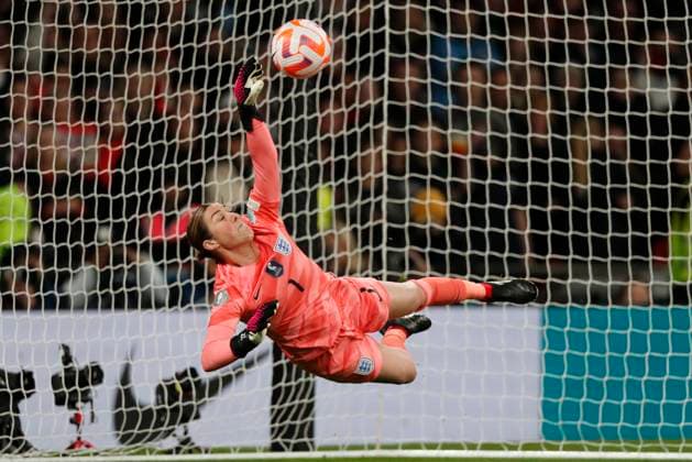 England Women v Brazil Women Womens Finalissima 2023 Mary Earps of England gets her hand to the ball but can?t stop Brazil?s 1st penalty in the shootout out during the Womens Finalissima 2023 match between England Women and Brazil Women at Wembley Stadium, London Content Not Available For UK Newspapers Copyright: xPaulxChestertonx FIL-18329-0079 UK Newspapers OUT