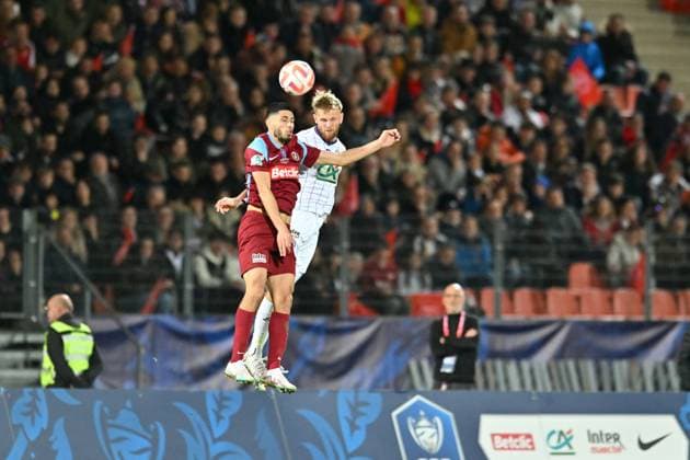 Steve Shamal (annecy) vs Mikkel Puggaard (toulouse) FOOTBALL: FC Annecy vs Toulouse FC - 1 2 Coupe de France - 06 04 2023 FredericChambert Panoramic 