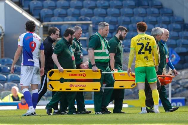 Blackburn Rovers v Norwich City Sky Bet Championship Grant Hanley of Norwich leaves the match on a stretcher during the Sky Bet Championship match at Ewood Park, Blackburn Content Not Available For UK Newspapers Copyright: xPaulxChestertonx FIL-18341-0008 UK Newspapers OUT