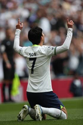 Tottenham Hotspur v Brighton & HA 08 April 2023 London, Premier League football - Tottenham Hotspur v Brighton & Hove Albion - Son Heung-Min of Tottenham Hotspur celebrates his 100th Premier League goal - (Photo by Mark Leech). London UK Copyright: xMarkxLeechxOffside
