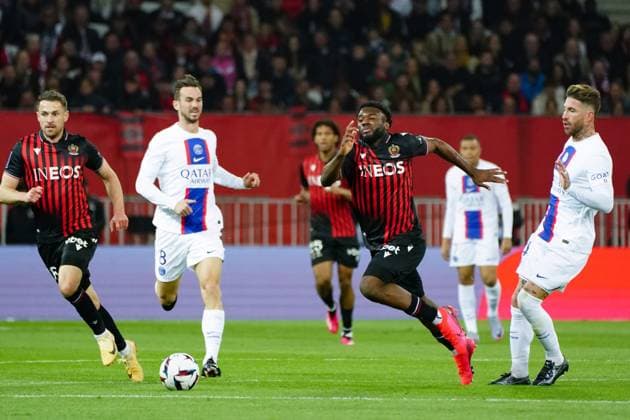 Terem Moffi (OGC Nice) FOOTBALL : OGC Nice vs Paris SG - Ligue 1 Uber Eats - Nice - 08 04 2023 NorbertScanella Panoramic 