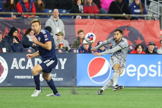 April 8, 2023; Foxborough, MA, USA; CF MontrÅ½al midfielder Mathieu ChoiniÂre (29) in action during an MLS, Fussball Herren, USA match between CF Montreal and New England Revolution. CSM Foxborough United States - ZUMAc04_ 20230408_zaf_c04_070 Copyright: xAnthonyxNesmithx