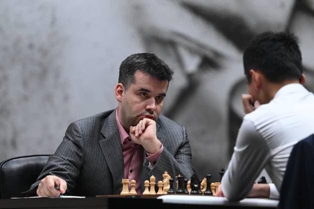 Sport Themen der Woche KW14 Sport Bilder des Tages Kazakhstan Chess World Championship, WM, Weltmeisterschaft Match 8408571 09.04.2023 Chess masters Russia s Ian Nepomniachtchi and China s Ding Liren compete in the first game of the match for the world title in Astana, Kazakhstan. The event runs from April 9 to May 1. Grigory Sysoev Sputnik Astana Kazakhstan  Copyright: xGrigoryxSysoevx