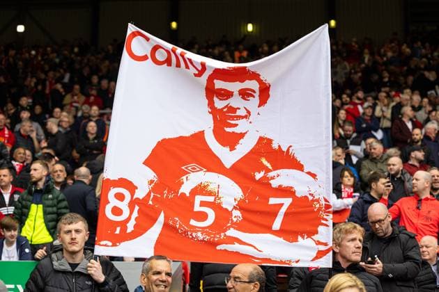 Football - FA Premier League - Liverpool FC v Arsenal FC LIVERPOOL, ENGLAND - Sunday, April 9, 2023: Liverpool supporters banner featuring the club s record appearance holder Ian Callaghan who played 857 games seen before the FA Premier League match between Liverpool FC and Arsenal FC at Anfield. The game ended in a 2-2 draw. LIVERPOOL Anfield MERSEYSIDE ENGLAND  Copyright: xDavidxRawcliffex 2023-04-09-014-Liverpool_Arsenal