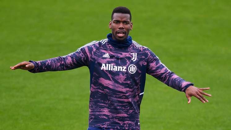 Juventus FC training Paul Pogba of Juventus FC gestures during Juventus FC training on the eve of the UEFA Europa League quarterfinal first leg football match between Juventus FC and Sporting CP. Turin Italy Copyright: xNicolòxCampox