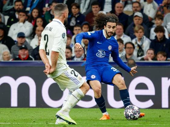 Marc Cucurella of Chelsea FCÊduring the UEFA Champions League match between Real Madrid and Chelsea FC played at Santiago Bernabeu Stadium on April 12th, 2023 in Madrid, Spain Photo: Cebolla-Senis ALFAQUI Madrid Espa–a Copyright: xCebolla-Senisx xALFAQUIx