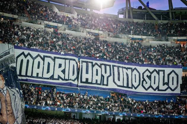 April 12, 2023, Madrid, Spain: Real Madrid fans coreography during the football match between& xA;Real Madrid and Chelsea valid for the first leg of the quarter final of the Uefa ChampionÃ¢â‚¬â ¢s League celebrated in Madrid, Spain at Bernabeu stadium on Tuesday 12 March 2023. UEFA Champions League football match - Quarter Finals - Real Madrid FC vs Chelsea FC, Madrid, Spain  - ZUMAl164 20230412_zsa_l164_497 Copyright: xAlbertoxGardinx