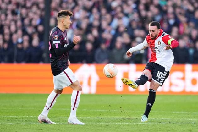 UEFA Europa League quarter final: Feyenoord v AS Roma Rotterdam - Orkun Kokcu of Feyenoord during the match between Feyenoord v AS Roma at Stadion Feijenoord De Kuip on 13 April 2023 in Rotterdam, the Netherlands. Copyright: xYannickxVerhoevenx
