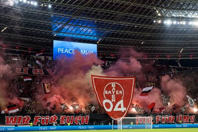 UEFA Europa League: Bayer 04 Leverkusen - Royale Union Saint Gilloise Choreo der Fans von Bayer 04 Leverkusen UEFA Europa League Viertelfinale: Bayer 04 Leverkusen - Royale Union Saint Gilloise, BayArena Leverkusen Copyright: xBEAUTIFULxSPORTS Wunderlx