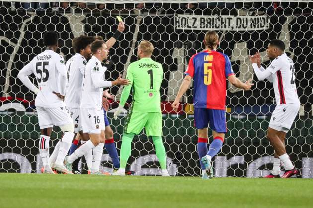 Kasper Schmeichel 1 FOOTBALL : FC Basel vs OGC Nice - UEFA Europa Conference League quarter-final- 13 04 2023 -St. Jakob b-Park Basel ElyxandroCegarra Panoramic 