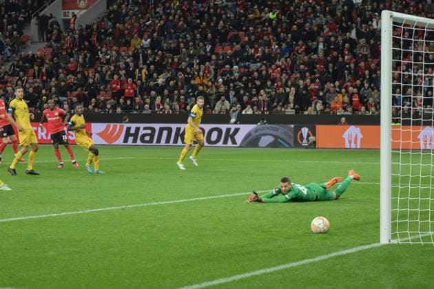 Strafraumszene Torchance von Moussa Diaby ( 19, Bayer 04 Leverkusen) 13.04.2023 Fussball Europa League, Bayer 04 Leverkusen vs Union Saint-Gilloise, BayArena, Leverkusen, NRW Germany
