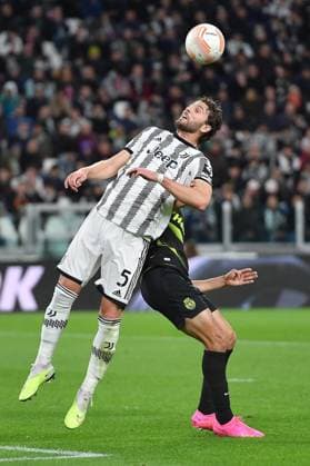 April 13, 2023, Turin, Italy: Juventus Manuel Locatelli in action during the first leg of the UEFA Europa League quarter-finals soccer match Juventus FC vs Sporting Lisbona at the Allianz Stadium in Turin, Italy, 13 april 2023 ANSA ALESSANDRO DI MARCO Turin Italy - ZUMAa110 20230413_zaf_a110_036 Copyright: xAlessandroxDixMarcox