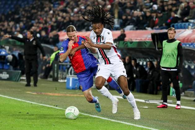 khephren Thuran 19 FOOTBALL : FC Basel vs OGC Nice - UEFA Europa Conference League quarter-final- 13 04 2023 -St. Jakob b-Park Basel ElyxandroCegarra Panoramic 