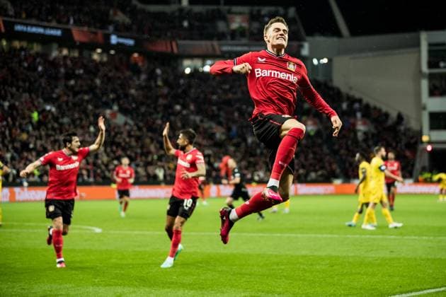 UEFA Europa League: Bayer 04 Leverkusen - Royale Union Saint Gilloise Jubel zum 1:1 durch Florian Wirtz (Bayer 04 Leverkusen, 27) UEFA Europa League Viertelfinale: Bayer 04 Leverkusen - Royale Union Saint Gilloise, BayArena Leverkusen Copyright: xBEAUTIFULxSPORTS Wunderlx
