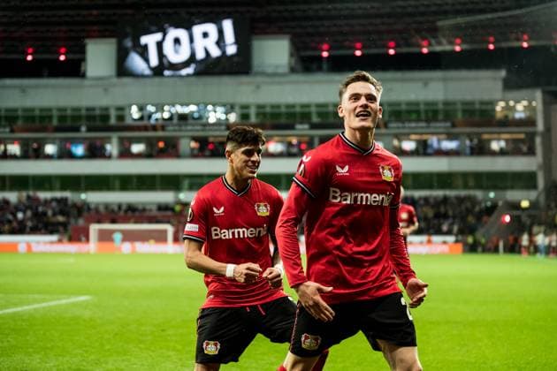 UEFA Europa League: Bayer 04 Leverkusen - Royale Union Saint Gilloise Jubel zum 1:1 durch Florian Wirtz (Bayer 04 Leverkusen, 27) UEFA Europa League Viertelfinale: Bayer 04 Leverkusen - Royale Union Saint Gilloise, BayArena Leverkusen Copyright: xBEAUTIFULxSPORTS Wunderlx
