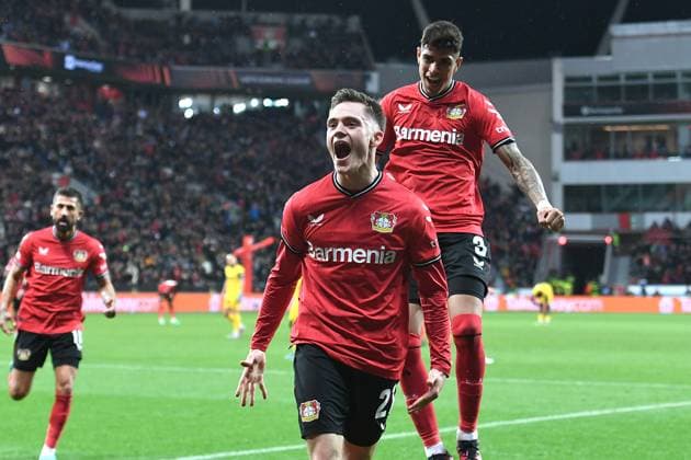 Fußball Europa League Viertelfinale Bayer 04 Leverkusen - Union Saint-Gilloise am 13.04.2023 in der BayArena in Leverkusen Torjubel Jubel Tor zum 1:1 durch Florian Wirtz ( Leverkusen )