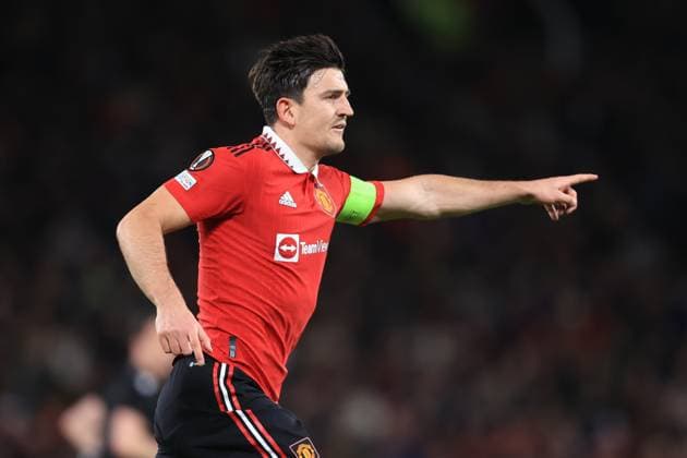 Football - UEFA Europa League - Quarter Final (1st Leg) - Manchester United, ManU v Sevilla 13th April 2023 - UEFA Europa League - Quarter Final (1st Leg) - Manchester United v Sevilla - Harry Maguire of Manchester United - Photo: Simon Stacpoole Offside. Manchester UK Copyright: xSimonxStacpoolexOffside