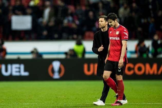 UEFA Europa League: Bayer 04 Leverkusen - Royale Union Saint Gilloise Xabi Alonso (Trainer Bayer 04 Leverkusen), Sardar Azmoun (Bayer 04 Leverkusen, 9) UEFA Europa League Viertelfinale: Bayer 04 Leverkusen - Royale Union Saint Gilloise, BayArena Leverkusen Copyright: xBEAUTIFULxSPORTS Wunderlx