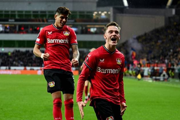 GER, Europa League, Bayer Leverkusen - Union Saint-Giloise 13.04.2023, BayArena , Leverkusen , GER, Europa League, Bayer Leverkusen - Union Saint-Giloise im Bild picture shows Florian Wirtz (Bayer Leverkusen 27) jubelt nach seinem Tor zum 1:1.