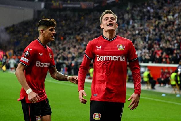 GER, Europa League, Bayer Leverkusen - Union Saint-Giloise 13.04.2023, BayArena , Leverkusen , GER, Europa League, Bayer Leverkusen - Union Saint-Giloise im Bild picture shows Florian Wirtz (Bayer Leverkusen 27) jubelt nach seinem Tor zum 1:1.