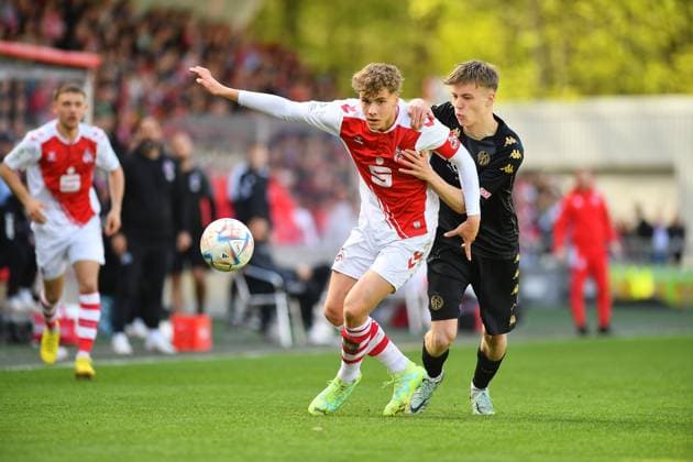 COLOGNE, GERMANY - 14.04.23: Meiko Wäschenbach. The football match of Jungen Bundesliga 1. FC Koeln U19 vs Mainz U19 at Rhein Energie Stadion  Copyright: xVITALIIxKLIUIEVx