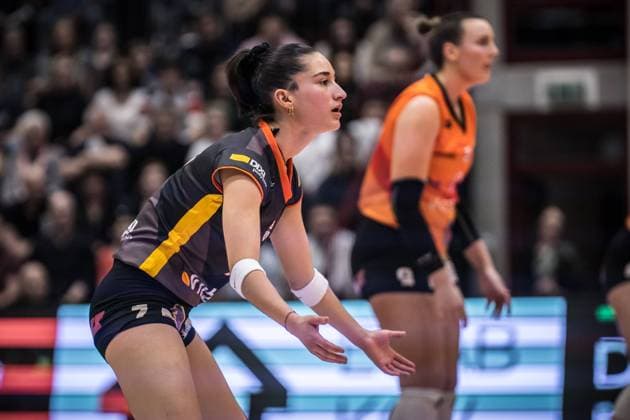 Playoff Final Game 2 between Volley Duedingen and Neuchatel UC Volleyball Fabiana Mottis (NUC, 7) in the Playoff Final Game 2 between Volley Duedingen and Neuchatel UC Volleyball on 14.04.2023 in Duedingen, Switzerland. Copyright: xBEAUTIFULxSPORTS OlafxRellischx