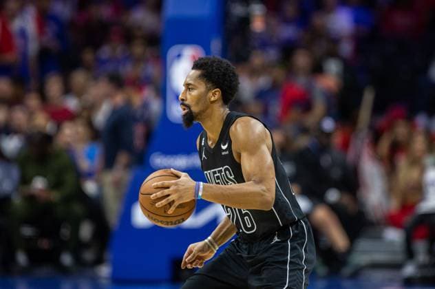 Philadelphia, USA, April 15th 2023: Spencer Dinwiddie (26 Nets) in action during the National Basketball Association playoff game between Philadelphia Sixers and Brooklyn Nets at Wells Fargo Center in Philadelphia, USA (Georgia Soares SPP)  Copyright: xGeorgiaxSoares SPPx spp-en-GeSo-A63I9091