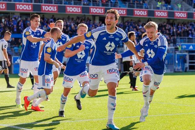 Eliteserien i football 2023 Molde Rosenborg 1 1 Molde 20230416 Moldes Benjamin Tiedemann celebrates his 1 0 goal together with Ola Brynhildsen th and his teammates during the elite series football match between Molde and Rosenborg at Aker Stadion Photo Svein Ove Ekornesvag NTB Molde Norway EDITORIAL USE ONLY RESTRICTED USE FOR BETTING COMPANIES  Copyright: xSveinxOvexEkornesvagx xNTBx