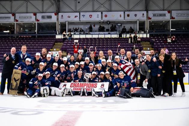230416 Players of USA celebrate winning the 2023 IIHF Women s World Championship, WM, Weltmeisterschaft final between Canada and USA on April 16, 2023 in Brampton. Photo: Mathilda Ahlberg BILDBYRAN kod MA MA0464 ishockey Ice hockey, Eishockey vm dam 2023 iihf womens world championship dam vm ishockey vm canada usa women bbeng kanada jubel Copyright: MATHILDAxAHLBERG BB230416MA203