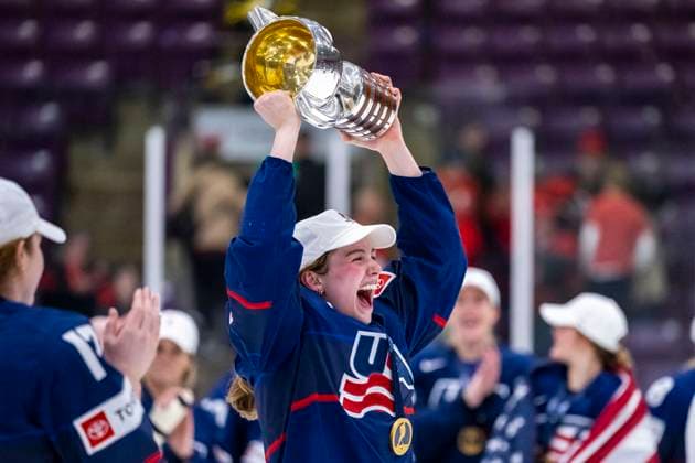 230416 Player of USA celebrates winning the 2023 IIHF Women s World Championship, WM, Weltmeisterschaft final between Canada and USA on April 16, 2023 in Brampton. Photo: Mathilda Ahlberg BILDBYRAN kod MA MA0464 ishockey Ice hockey, Eishockey vm dam 2023 iihf womens world championship dam vm ishockey vm canada usa women bbeng kanada jubel Copyright: MATHILDAxAHLBERG BB230416MA230