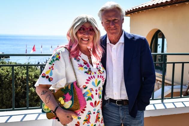 April 16, 2023, Roquebrune-Cap-Martin, France, France: Bjorn BORG with his girlfriend Patricia OSTFELDT during the Day eight of Rolex Monte-Carlo Masters 2023, ATP, Tennis Herren Masters 1000 tennis tournament at Monte-Carlo Country Club on April 16, 2023 in Roquebrune-Cap-Martin, France. Roquebrune-Cap-Martin France - ZUMAm308 20230416_zsp_m308_017 Copyright: xMatthieuxMirvillex