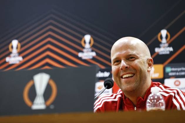 ROME - Feyenoord coach Arne Slot during the press conference, PK, Pressekonferenz ahead of the UEFA Europa League quarter final against AS Roma at the Rome Olympic Stadium on April 19, 2023 in Rome, Italy. ANP MAURICE VAN STONE UEFA Europa League MD-1 2022 2023 xVIxANPxSportx xxANPxIVx 467417358 originalFilename: 467417358.jpg