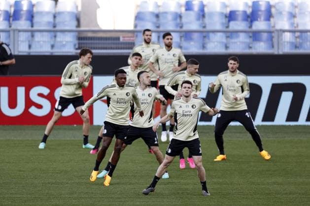 ROME - Players of Feyenoord during the training session ahead of the UEFA Europa League quarter final against AS Roma at the Rome Olympic Stadium on April 19, 2023 in Rome, Italy. ANP MAURICE VAN STONE UEFA Europa League 2022 2023 xVIxANPxSportx xxANPxIVx 467420115 originalFilename: 467420115.jpg