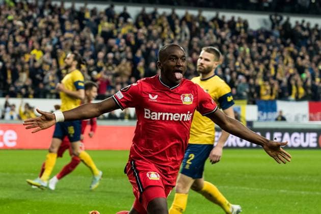 UEFA Europa League Viertelfinale: Royale Union Saint Gilloise - Bayer 04 Leverkusen Jubel zum 0:1 durch Moussa Diaby (Bayer 04 Leverkusen, 19) UEFA Europa League Viertelfinale: Royale Union Saint Gilloise - Bayer 04 Leverkusen, Bruessel, Anderlecht Stadium Copyright: xBEAUTIFULxSPORTS Wunderlx