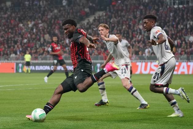 Terem Moffi (OGC Nice) FOOTBALL : OGC Nice vs FC Bale - Quart de finale retour de Ligue Europa ConfÃ rence - Nice - 20 04 2023 NorbertScanella Panoramic 