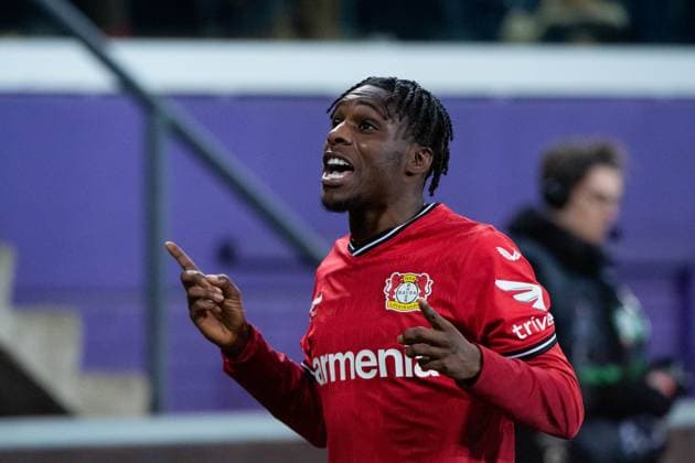 Jeremie Frimpong (Bayer 04 Leverkusen, 30) jubelt ueber das Tor zum 0:3 und tanzt, BEL, Royal Union Saint Gilloise vs. Bayer 04 Leverkusen, Fussball UEFA Europa League, Viertelfinale Rueckspiel, Spielzeit 2022 2023, 20.04.2023 BEL, Royal Union Saint Gilloise vs. Bayer 04 Leverkusen, Fussball UEFA Europa League, Viertelfinale Rueckspiel, Spielzeit 2022 2023, 20.04.2023 Anderlecht Copyright: xEibner-Pressefoto Memmlerx EP_MMR