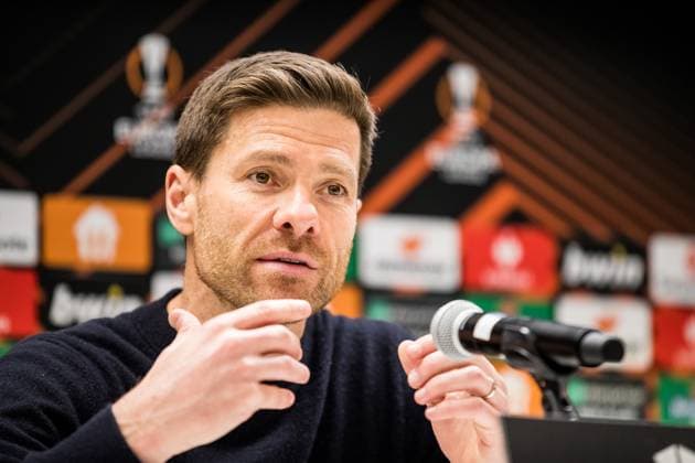 UEFA Europa League Viertelfinale: Royale Union Saint Gilloise - Bayer 04 Leverkusen Xabi Alonso (Trainer Bayer 04 Leverkusen) in der Pressekonferenz UEFA Europa League Viertelfinale: Royale Union Saint Gilloise - Bayer 04 Leverkusen, Bruessel, Anderlecht Stadium Copyright: xBEAUTIFULxSPORTS Wunderlx