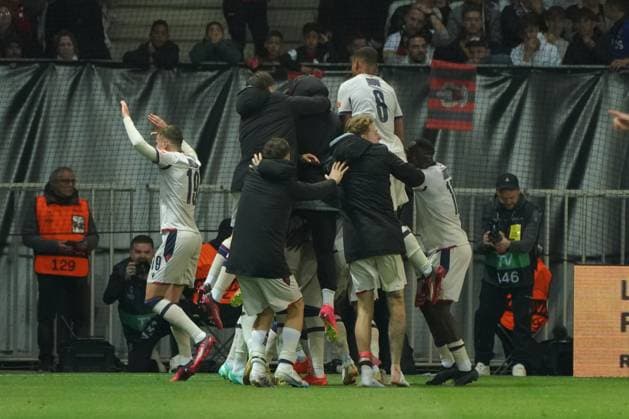 Fußball, ECL, OGC Nizza - FC Basel Joie - FC Bale FOOTBALL : OGC Nice vs FC Bale - Quart de finale retour de Ligue Europa ConfÃ rence - Nice - 20 04 2023 NorbertScanella Panoramic 