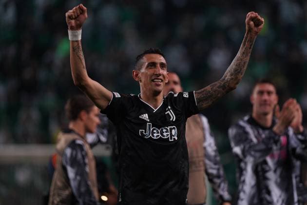April 20, 2023, Lisbon, Lisbon, Portugal: NGEL DI MARoÂA, of Juventus Torino, celebrates his team s qualification for the semi-finals after the 2023 UEFA Europa League second leg quarter-final match between Sporting CP and Juventus Torino at Joso Alvalade Stadium. Lisbon Portugal - ZUMAf151 20230420_zsp_f151_067 Copyright: xAlexandraxFechetex