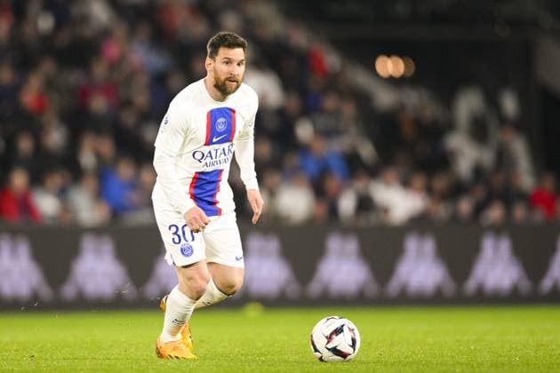 Fußball, SCO Angers - Paris St. Germain Lionel Messi (PSG) FOOTBALL : Angers vs PSG - Ligue1 - 21 04 2023 JBAutissier Panoramic 