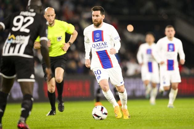 Fußball, SCO Angers - Paris St. Germain Lionel Messi (PSG) FOOTBALL : Angers vs PSG - Ligue1 - 21 04 2023 JBAutissier Panoramic 