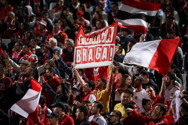 April 21, 2023, Oeiras, Portugal: Supporters of SC Braga in action during the Liga Bwin match between Casa Pia AC and SC Braga at Estadio Nacional on April 21, 2023 in Oeiras, Portugal. Oeiras Portugal - ZUMAs197 20230421_zaa_s197_499 Copyright: xDavidxMartinsx