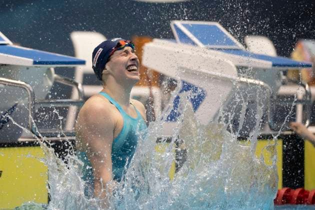 Bilder des Jahres 2023, Sport 04 April Sport Themen der Woche KW16 Angelina Koehler, SG Neukoelln Berlin, jubelt über neuen Deutschen Rekord über 100m Schmetterling, GER, Berlin Swim Open 2023, 21.04.2023. GER, Berlin Swim Open 2023, 21.04.2023. Berlin *** Angelina Koehler, SG Neukoelln Berlin, cheers for new German record in 100m butterfly, GER, Berlin Swim Open 2023, 21 04 2023 GER, Berlin Swim Open 2023, 21 04 2023 Berlin Copyright: xEibner-Pressefoto TinoxHenschelx EP_THL