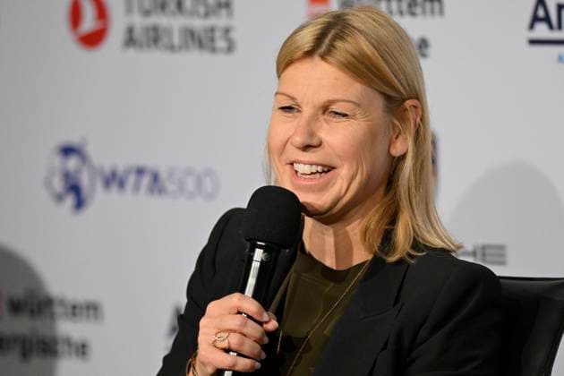 Pressekonferenz PK mit Sportliche Leiterin Anke Huber Tennis Damen Porsche-Cup Porsche Tennis Grand Prix GP Stuttgart 2023 Finale Porsche Arena 23.04.2022 DFL REGULATIONS PROHIBIT ANY USE OF PHOTOGRAPHS AS IMAGE SEQUENCES AND OR QUASI-VIDEO Porsche Tennis Grand Prix GP Stuttgart 2023