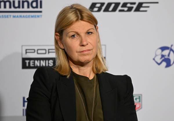 Pressekonferenz PK mit Sportliche Leiterin Anke Huber Tennis Damen Porsche-Cup Porsche Tennis Grand Prix GP Stuttgart 2023 Finale Porsche Arena 23.04.2022 DFL REGULATIONS PROHIBIT ANY USE OF PHOTOGRAPHS AS IMAGE SEQUENCES AND OR QUASI-VIDEO Porsche Tennis Grand Prix GP Stuttgart 2023