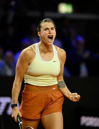Aryna Sabalenka (BLR) Jubel Freude Emotion Schrei schreit Tennis Damen Porsche-Cup Porsche Tennis Grand Prix GP Stuttgart 2023 Finale Porsche Arena 23.04.2022 DFL REGULATIONS PROHIBIT ANY USE OF PHOTOGRAPHS AS IMAGE SEQUENCES AND OR QUASI-VIDEO Porsche Tennis Grand Prix GP Stuttgart 2023