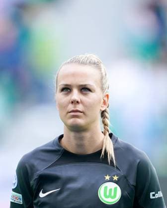 Wolfsburg, Germany, April 23rd 2023: Portrait (headshot close up) Merle Frohms (1 Wolfsburg) during the UWCL anthem prior to the UEFA Womens Champions League quarterfinal football match between VFL Wolfsburg and Arsenal FC at Volkswagen Arena in Wolfsburg, Germany. (Daniela Porcelli SPP) Copyright: xDanielaxPorcellix xSPPx spp-en-DaPoSp-20230423-20230423-DP105370-2